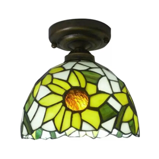 Stained Glass Ceiling Light, Tiffany Sunflower Semi Flush Light for Bedroom, 9