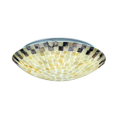 Beige Bowl Ceiling Light Vintage Mosaic Glass 1 Bulb 12