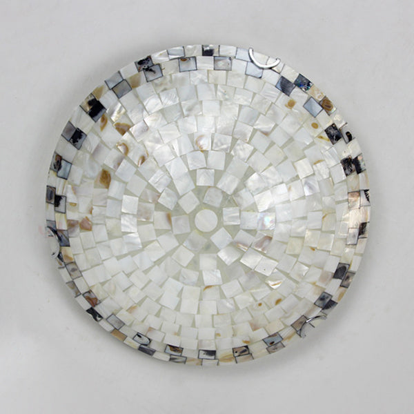 Beige Bowl Ceiling Light Vintage Mosaic Glass 1 Bulb 12