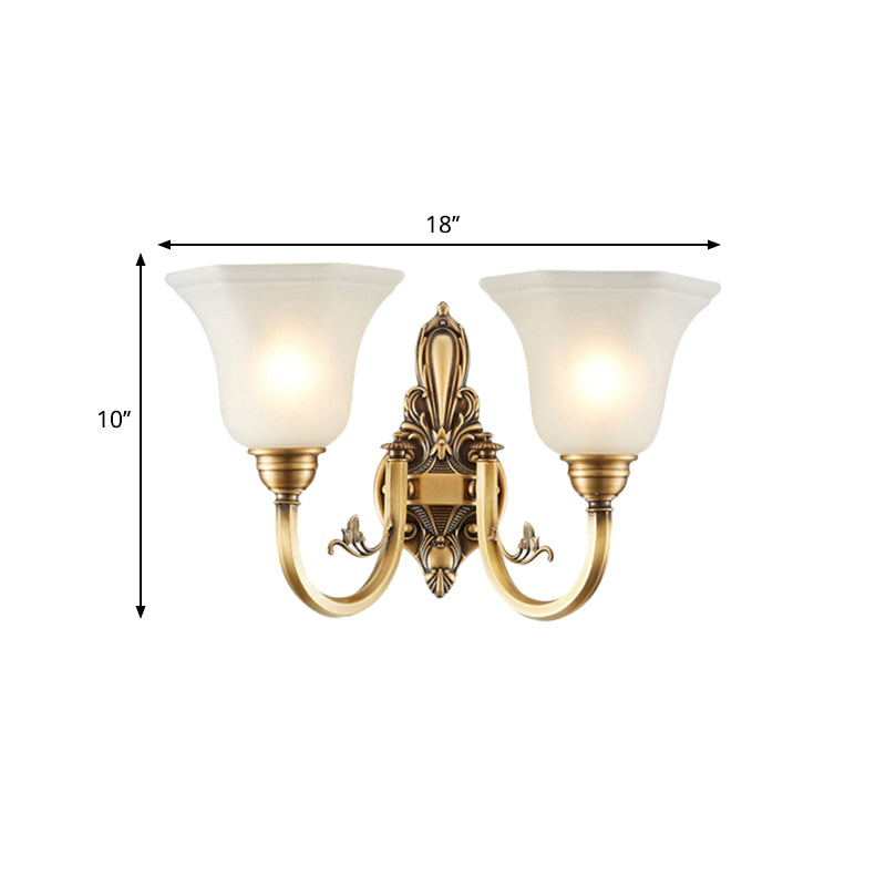 Vintage Curved Wall Mount Lamp 1/2-Head Brass Metallic Wall Sconce Light with White Glass Bell Shade Clearhalo 'Wall Lamps & Sconces' 'Wall Lights' Lighting' 270224