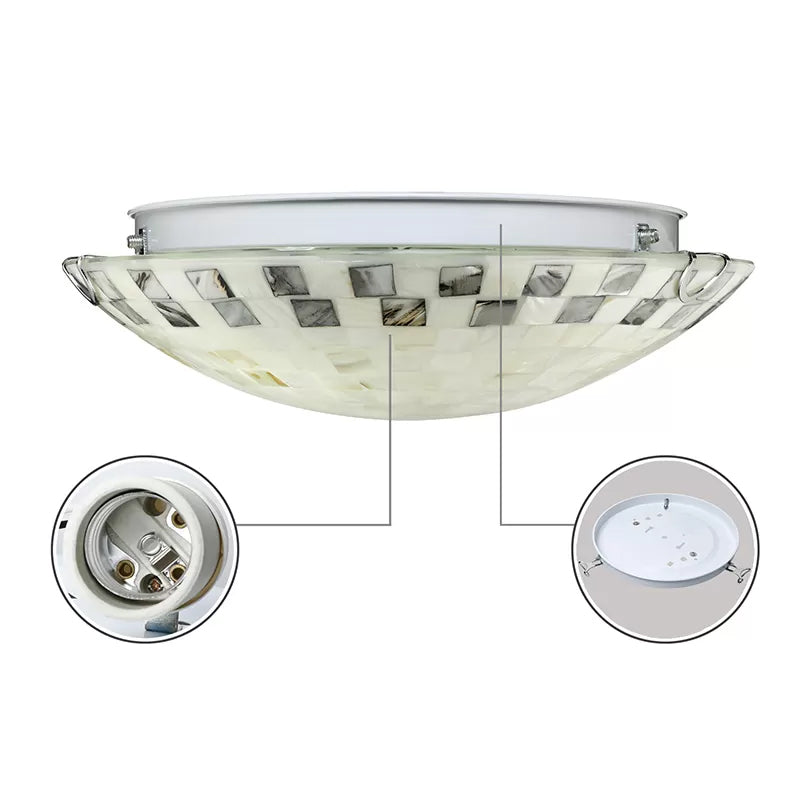 Beige Bowl Ceiling Light Vintage Mosaic Glass 1 Bulb 12