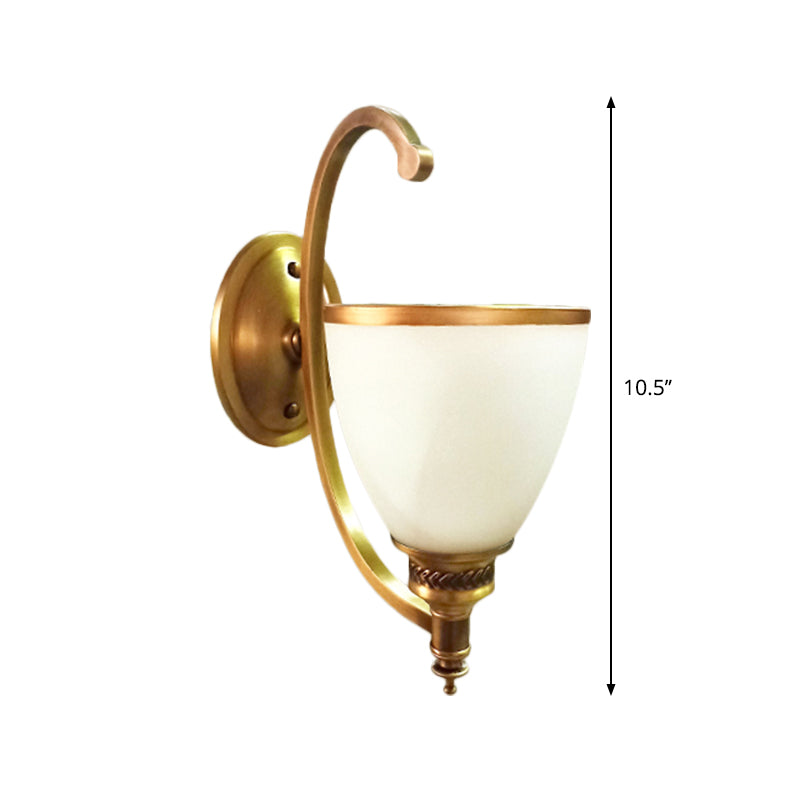 Metal Curved Wall Lighting Fixture Colonial Style 1/2-Light Bedroom Gold Wall Sconce with Opal Glass Bowl Shade Clearhalo 'Wall Lamps & Sconces' 'Wall Lights' Lighting' 270294