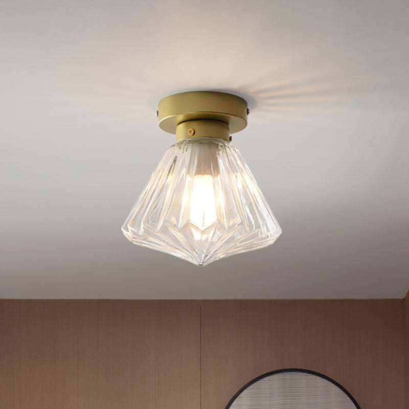 1 Head Flush Light Colonialism Clear Glass Scalloped Ceiling Fixture for Kitchen, 6.5