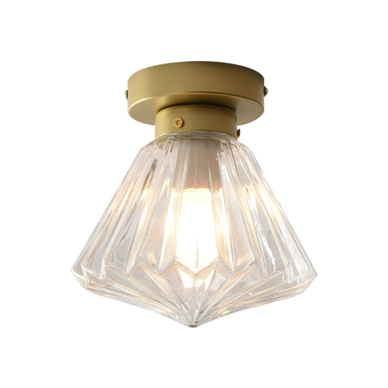 1 Head Flush Light Colonialism Clear Glass Scalloped Ceiling Fixture for Kitchen, 6.5