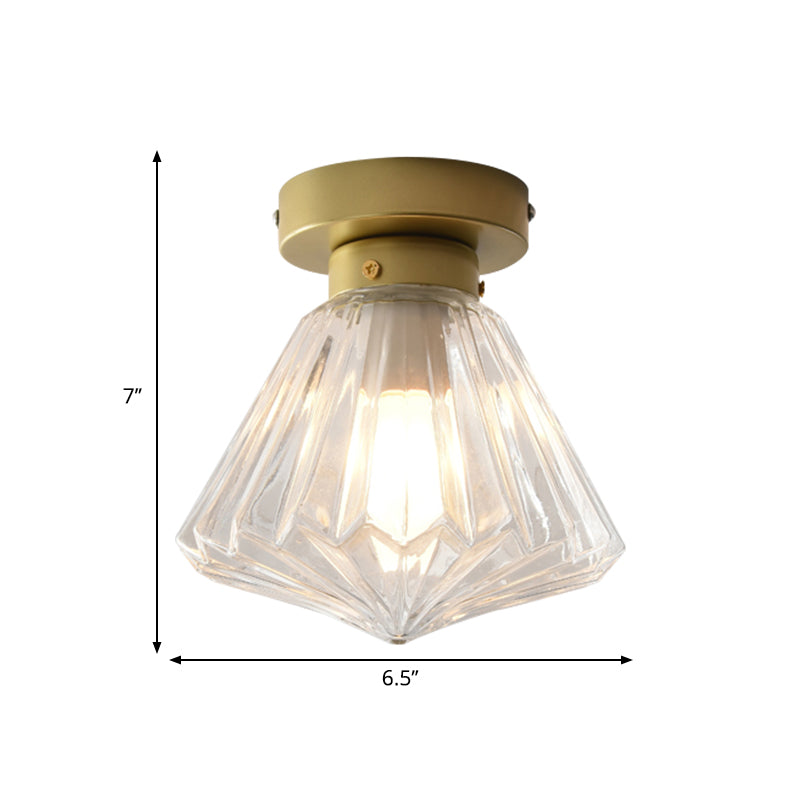 1 Head Flush Light Colonialism Clear Glass Scalloped Ceiling Fixture for Kitchen, 6.5