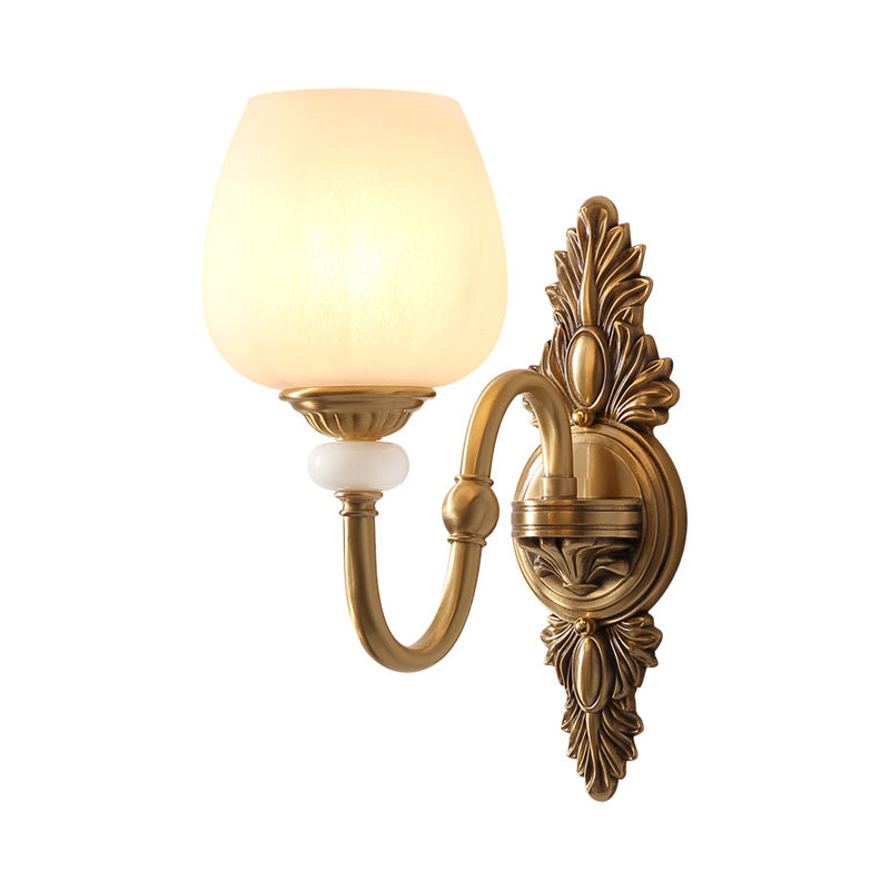 Metal Brass Wall Sconce Fixture Gooseneck 1/2-Light Vintage Stylish Wall Lamp with White Glass Bowl Shade Clearhalo 'Wall Lamps & Sconces' 'Wall Lights' Lighting' 270331