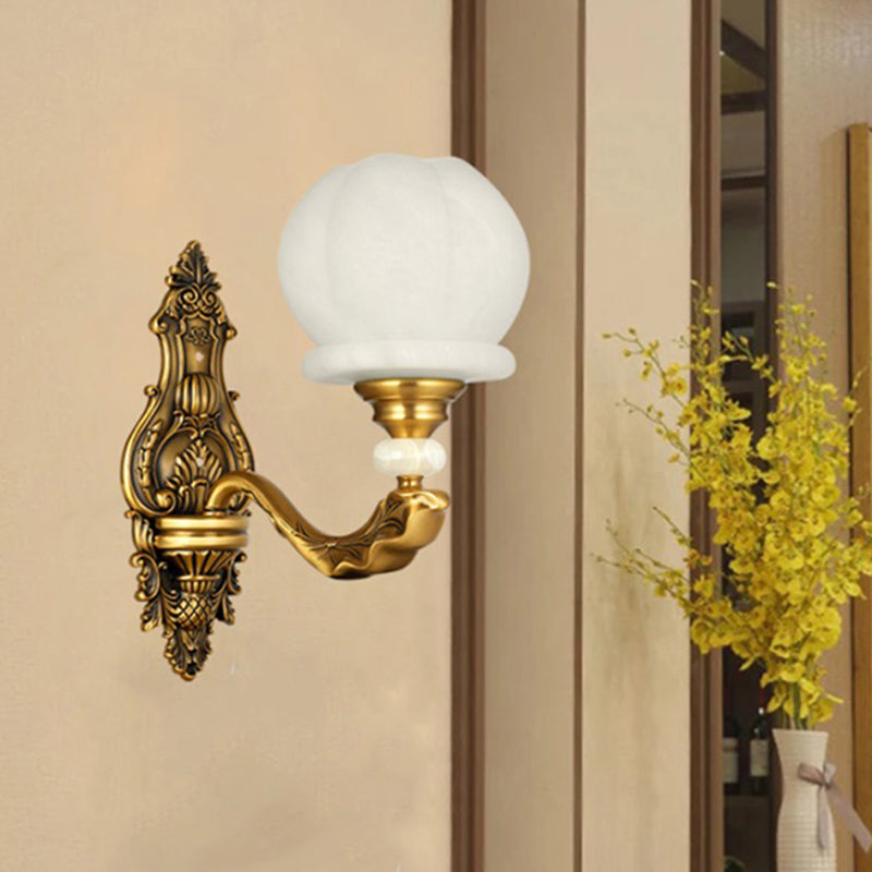 Cream Glass Global Wall Light Sconce Vintage Stylish 1/2-Bulb Living Room Wall Mount Lamp in Brass Clearhalo 'Wall Lamps & Sconces' 'Wall Lights' Lighting' 270354