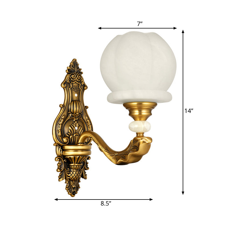 Cream Glass Global Wall Light Sconce Vintage Stylish 1/2-Bulb Living Room Wall Mount Lamp in Brass Clearhalo 'Wall Lamps & Sconces' 'Wall Lights' Lighting' 270357