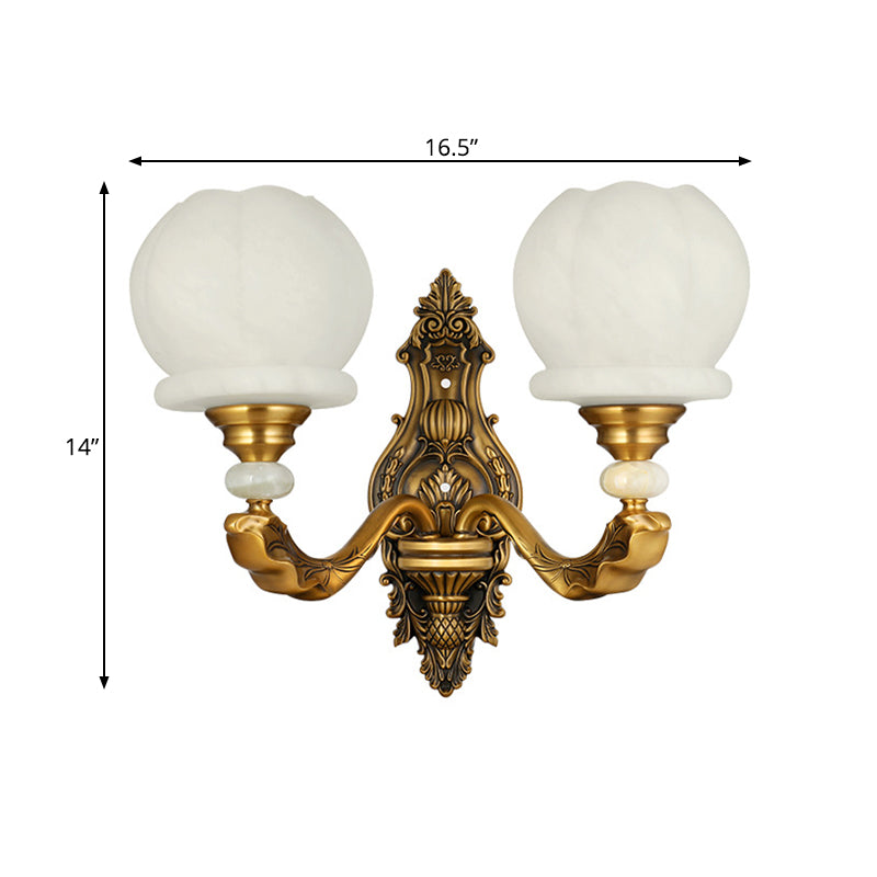 Cream Glass Global Wall Light Sconce Vintage Stylish 1/2-Bulb Living Room Wall Mount Lamp in Brass Clearhalo 'Wall Lamps & Sconces' 'Wall Lights' Lighting' 270363