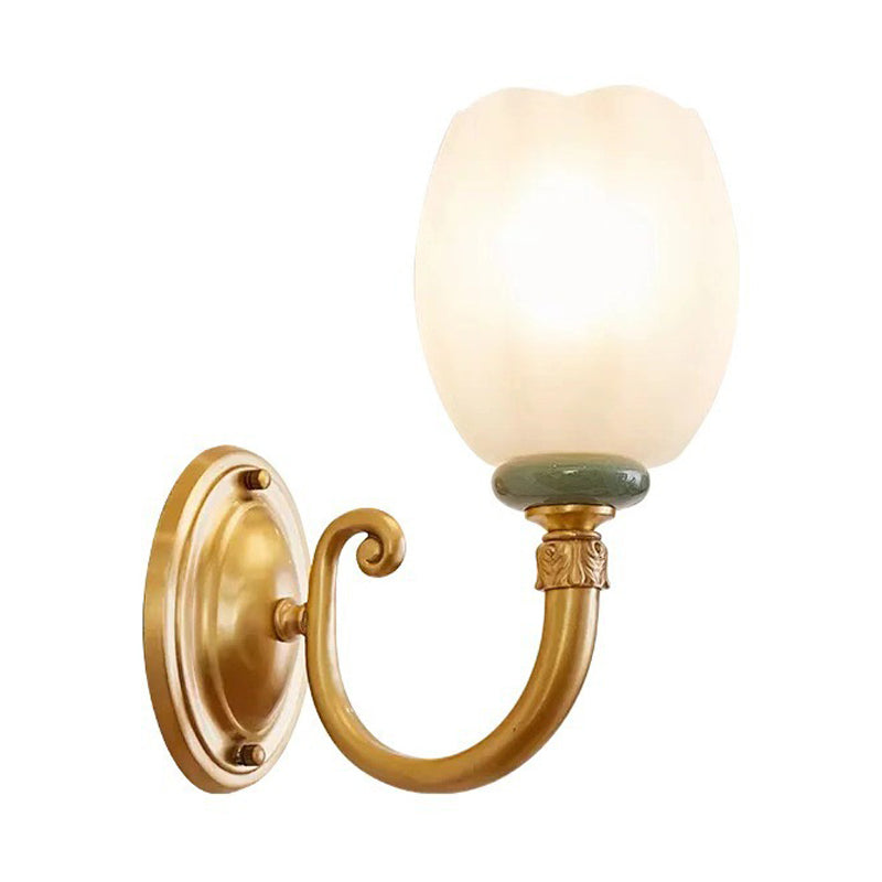 Opaline Glass Petal Wall Lamp Vintage Style 1/2-Light Living Room Sconce Light Fixture in Brass Clearhalo 'Wall Lamps & Sconces' 'Wall Lights' Lighting' 270378