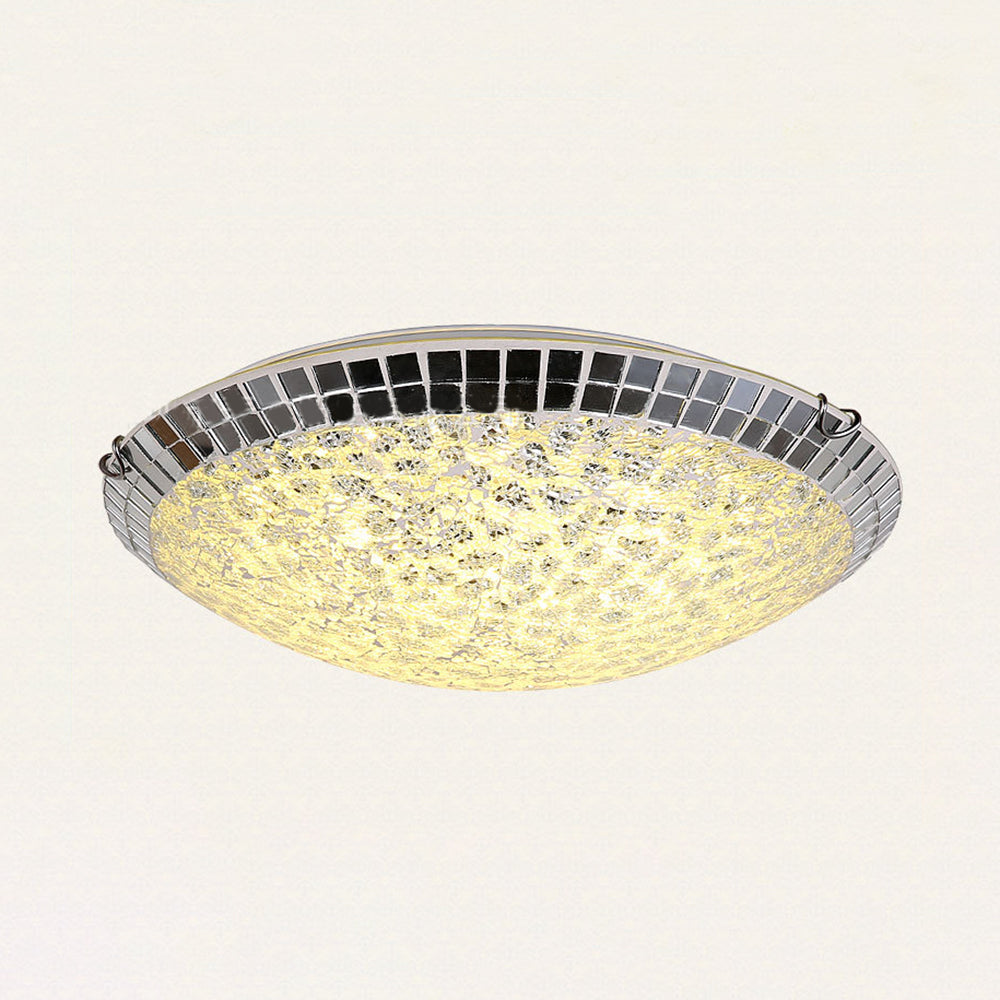 Crackled Bowl-Shaped Flush Mount Ceiling Light Vintage Stained Glass 12