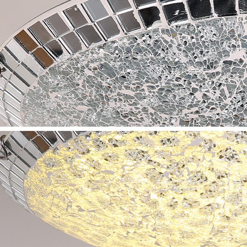 Crackled Bowl-Shaped Flush Mount Ceiling Light Vintage Stained Glass 12