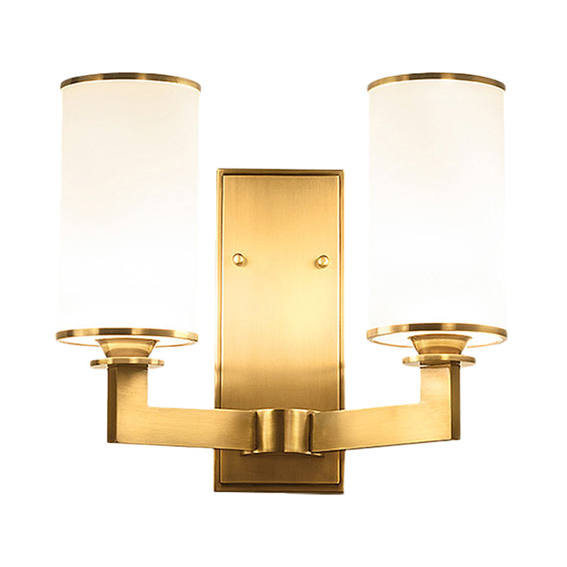 Modernism Style Cylinder Wall Lamp 1/2-Head Frosted Glass Wall Lighting Fixture in Brass for Living Room Clearhalo 'Wall Lamps & Sconces' 'Wall Lights' Lighting' 270544