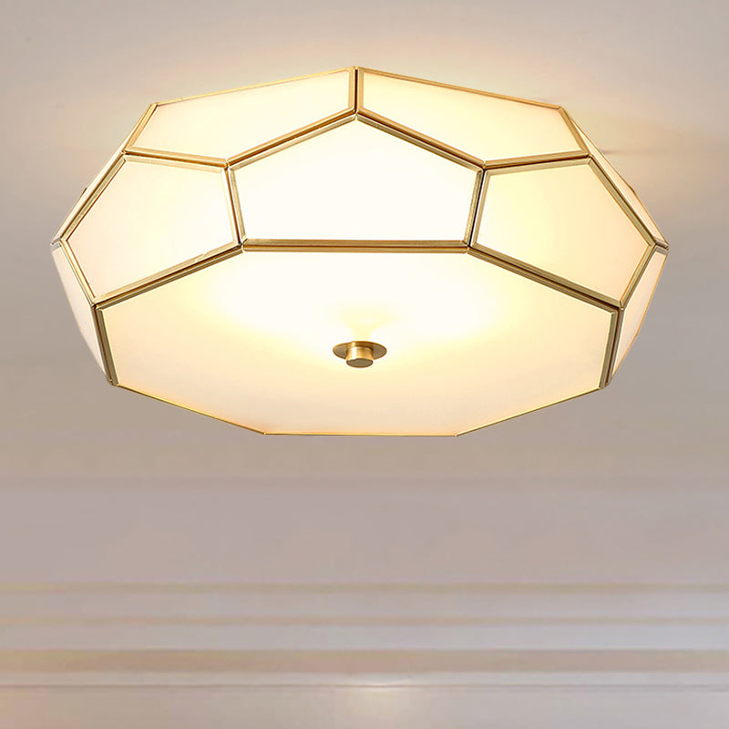 White 3/4 Heads Flush Mount Lamp Colonialism Sandblasted Glass Octagon Ceiling Fixture for Bedroom, 14