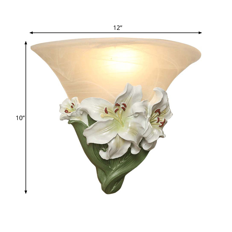 White/Pink Lily Wall Light Contemporary Resin 1 Head Wall Lighting Ideas with Frosted Glass Shade Clearhalo 'Wall Lamps & Sconces' 'Wall Lights' Lighting' 271565