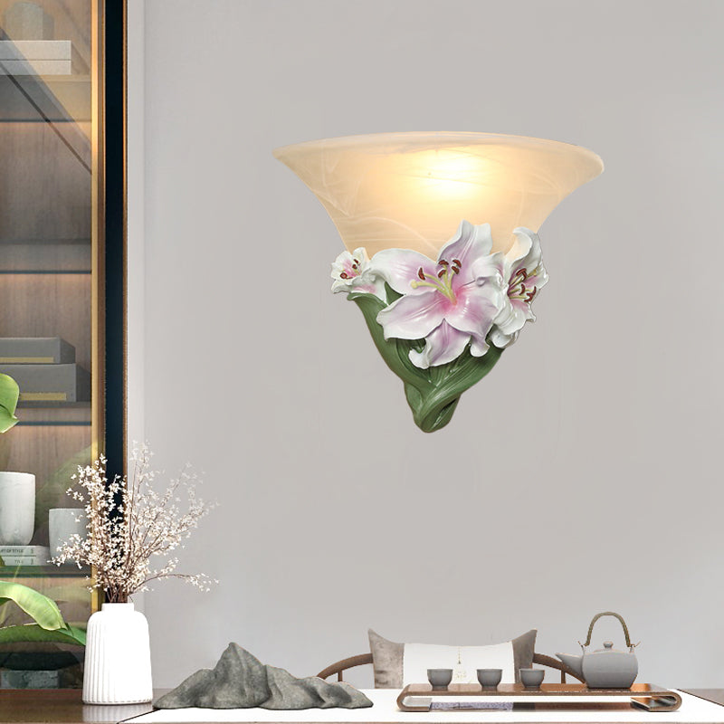 White/Pink Lily Wall Light Contemporary Resin 1 Head Wall Lighting Ideas with Frosted Glass Shade Clearhalo 'Wall Lamps & Sconces' 'Wall Lights' Lighting' 271569