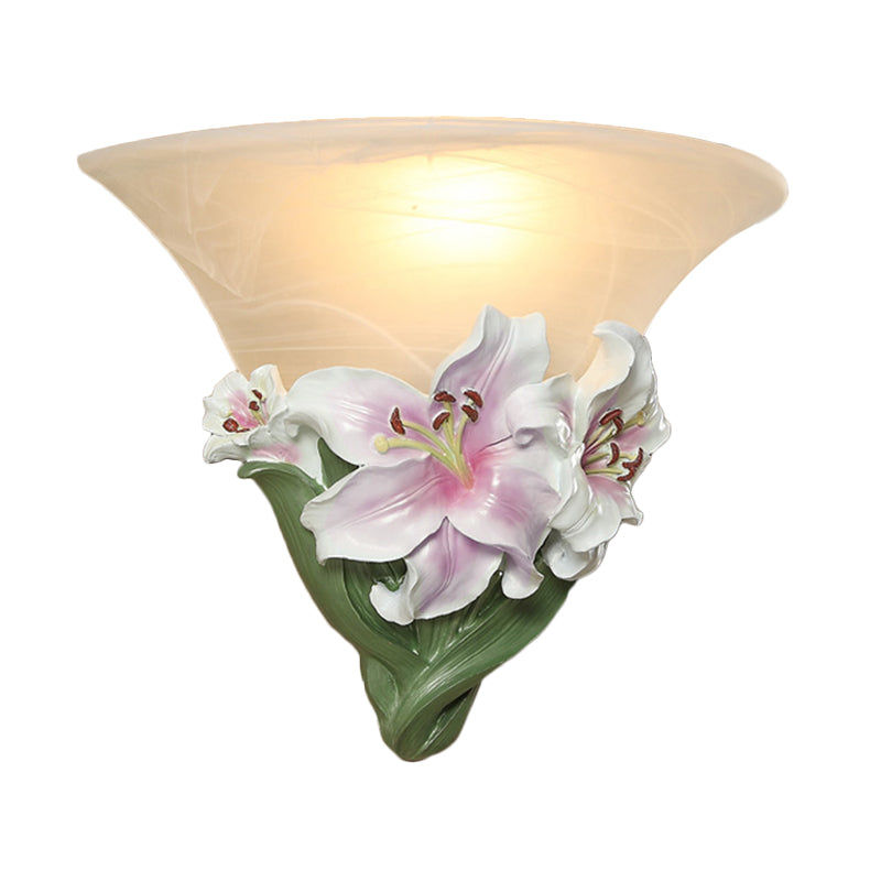 White/Pink Lily Wall Light Contemporary Resin 1 Head Wall Lighting Ideas with Frosted Glass Shade Clearhalo 'Wall Lamps & Sconces' 'Wall Lights' Lighting' 271570