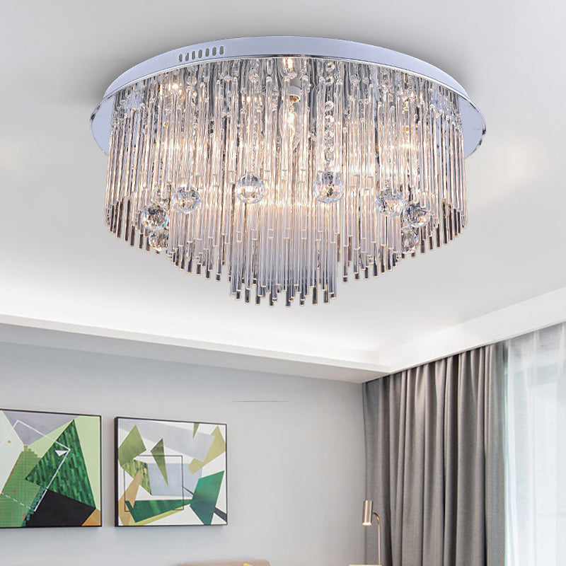 Tiered Flush Mount Modernism Crystal 5/9/14 Heads Stainless-Steel Ceiling Light Fixture, 19.5