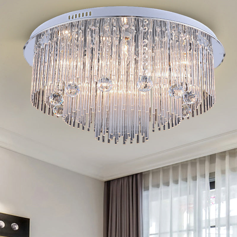 Tiered Flush Mount Modernism Crystal 5/9/14 Heads Stainless-Steel Ceiling Light Fixture, 19.5