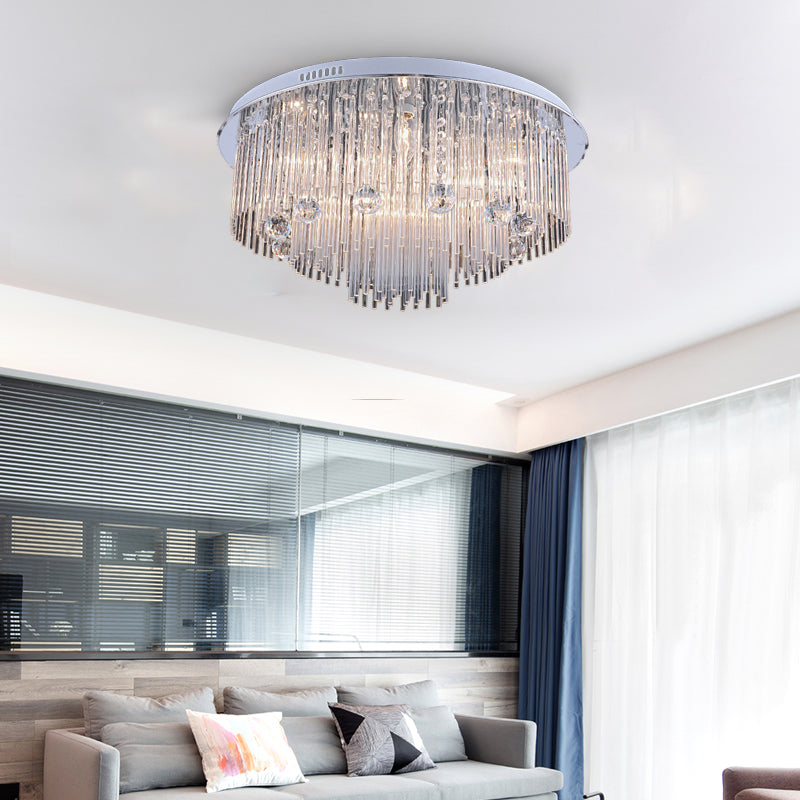 Tiered Flush Mount Modernism Crystal 5/9/14 Heads Stainless-Steel Ceiling Light Fixture, 19.5