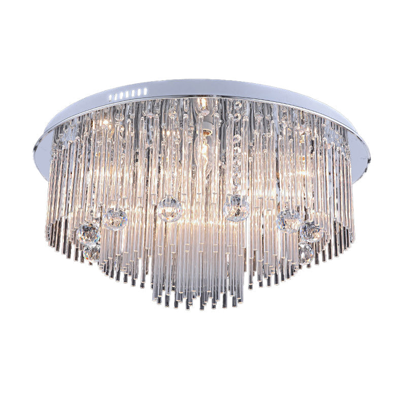 Tiered Flush Mount Modernism Crystal 5/9/14 Heads Stainless-Steel Ceiling Light Fixture, 19.5