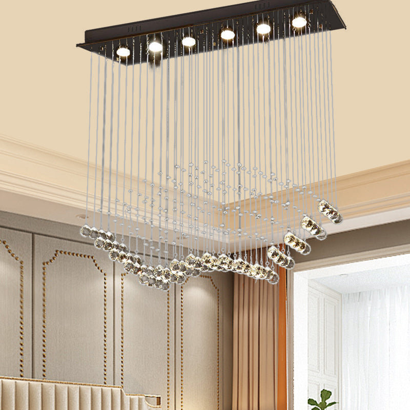 Teardrop Flush Mount Modernism Crystal 6 Bulbs Nickel Ceiling Mounted Fixture with Rectangle Canopy Nickel Clearhalo 'Ceiling Lights' 'Close To Ceiling Lights' 'Close to ceiling' 'Flush mount' Lighting' 271823