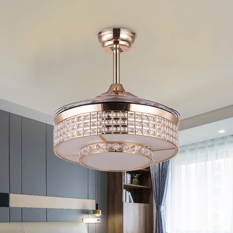 Drum Ceiling Fan Light Contemporary Crystal 15