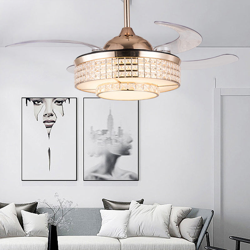 Drum Ceiling Fan Light Contemporary Crystal 15