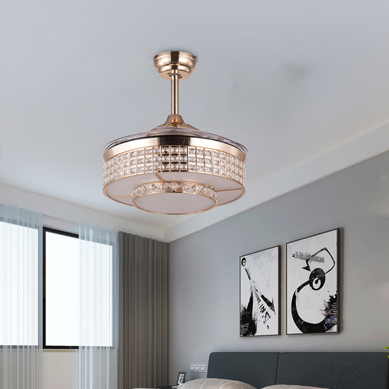 Drum Ceiling Fan Light Contemporary Crystal 15