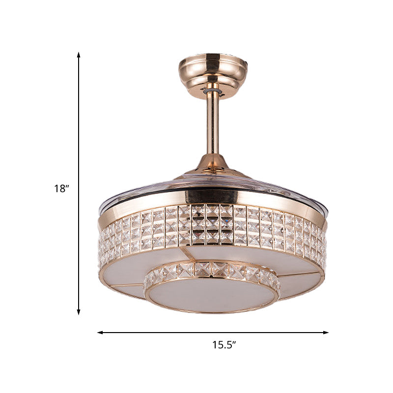 Drum Ceiling Fan Light Contemporary Crystal 15