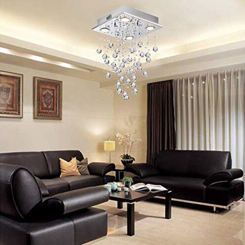 Teardrop Flush Mount Light Contemporary Crystal 4 Lights Living Room Flushmount,shopify in Nickel Nickel Clearhalo 'Ceiling Lights' 'Close To Ceiling Lights' 'Lighting' 272196_a6abde96-bf08-40e0-8d64-4d64783d7ffa