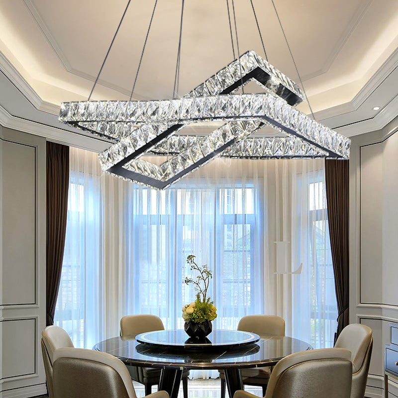 Rectangle Chandelier Lamp Minimalist Crystal LED Dining Room Pendant Lighting Fixture in Black Clearhalo 'Ceiling Lights' 'Modern Pendants' 'Modern' 'Pendant Lights' 'Pendants' Lighting' 272323