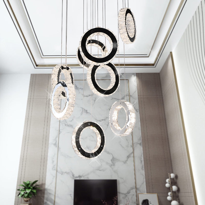 Ring Crystal Cluster Pendant Minimalist LED Black Down Lighting for Living Room Black Clearhalo 'Ceiling Lights' 'Modern Pendants' 'Modern' 'Pendant Lights' 'Pendants' Lighting' 272369