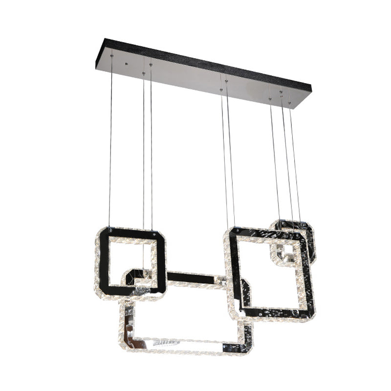 Square Crystal Cluster Pendant Light Minimalist LED Black Hanging Lamp Kit for Living Rom Clearhalo 'Ceiling Lights' 'Modern Pendants' 'Modern' 'Pendant Lights' 'Pendants' Lighting' 272380