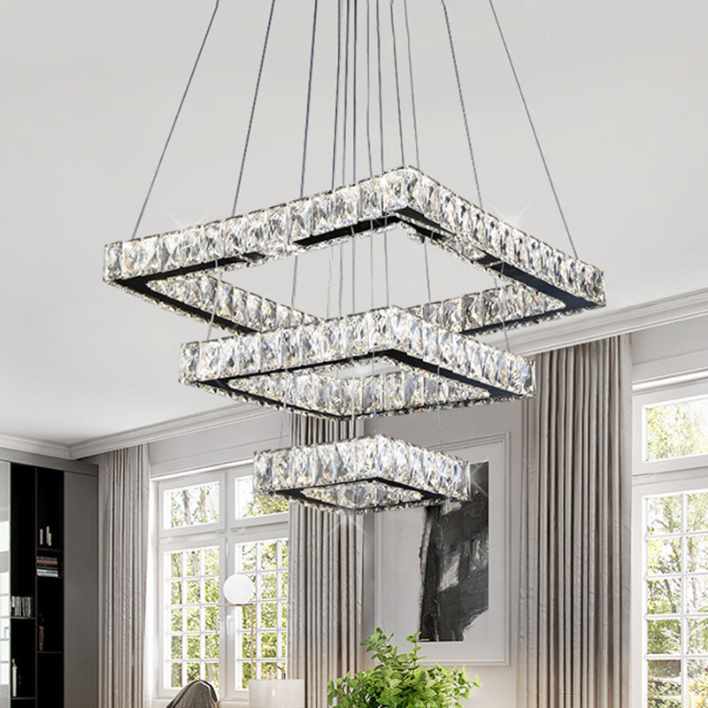 Square Ceiling Chandelier Minimalist Crystal LED Black Pendant Lighting Fixture Black Clearhalo 'Ceiling Lights' 'Modern Pendants' 'Modern' 'Pendant Lights' 'Pendants' Lighting' 272411