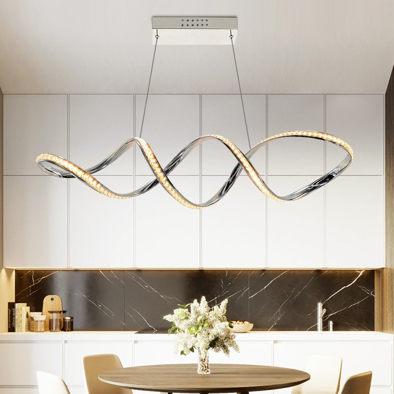 Twist Hanging Chandelier Modern Crystal LED Dining Room Pendant Lighting in Chrome, Warm/White Light Clearhalo 'Ceiling Lights' 'Chandeliers' 'Modern Chandeliers' 'Modern' Lighting' 272427