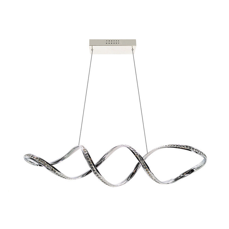 Twist Hanging Chandelier Modern Crystal LED Dining Room Pendant Lighting in Chrome, Warm/White Light Clearhalo 'Ceiling Lights' 'Chandeliers' 'Modern Chandeliers' 'Modern' Lighting' 272429