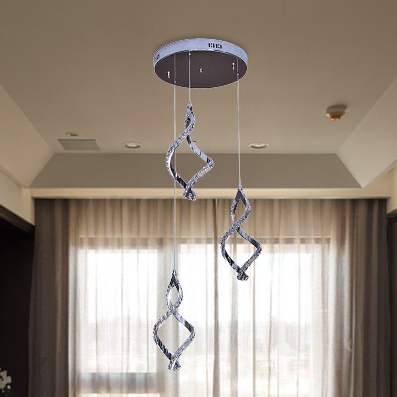 Nickel Twist Shaped Cluster Pendant Modern Style 3 Lights Crystal Down Lighting in Warm/White Light Clearhalo 'Ceiling Lights' 'Modern Pendants' 'Modern' 'Pendant Lights' 'Pendants' Lighting' 272462