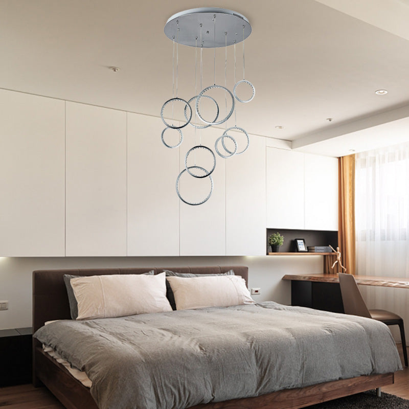 Circle Crystal Cluster Pendant Light Minimalist 9 Lights Nickel Hanging Lamp Kit in Warm Light Clearhalo 'Ceiling Lights' 'Modern Pendants' 'Modern' 'Pendant Lights' 'Pendants' Lighting' 272471