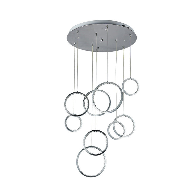 Circle Crystal Cluster Pendant Light Minimalist 9 Lights Nickel Hanging Lamp Kit in Warm Light Clearhalo 'Ceiling Lights' 'Modern Pendants' 'Modern' 'Pendant Lights' 'Pendants' Lighting' 272472