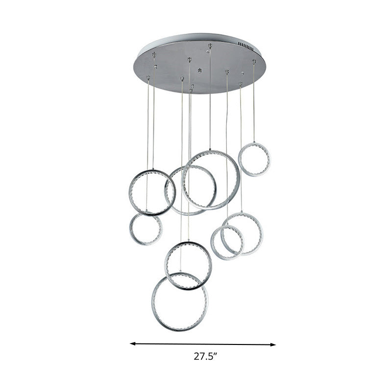 Circle Crystal Cluster Pendant Light Minimalist 9 Lights Nickel Hanging Lamp Kit in Warm Light Clearhalo 'Ceiling Lights' 'Modern Pendants' 'Modern' 'Pendant Lights' 'Pendants' Lighting' 272473