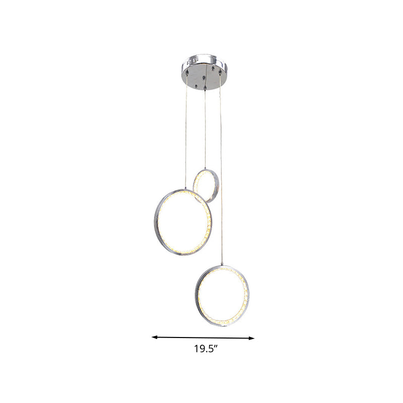 Minimalist Circle Crystal Hanging Ceiling Light 3 Lights Cluster Pendant in Chrome, Warm/White Light Clearhalo 'Ceiling Lights' 'Modern Pendants' 'Modern' 'Pendant Lights' 'Pendants' Lighting' 272508