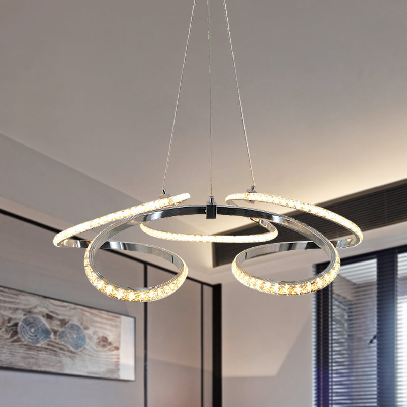 Twist Dining Room Ceiling Chandelier Crystal LED Simple Suspension Pendant in Chrome, Warm/White Light Chrome Warm Clearhalo 'Ceiling Lights' 'Chandeliers' 'Modern Chandeliers' 'Modern' Lighting' 272510