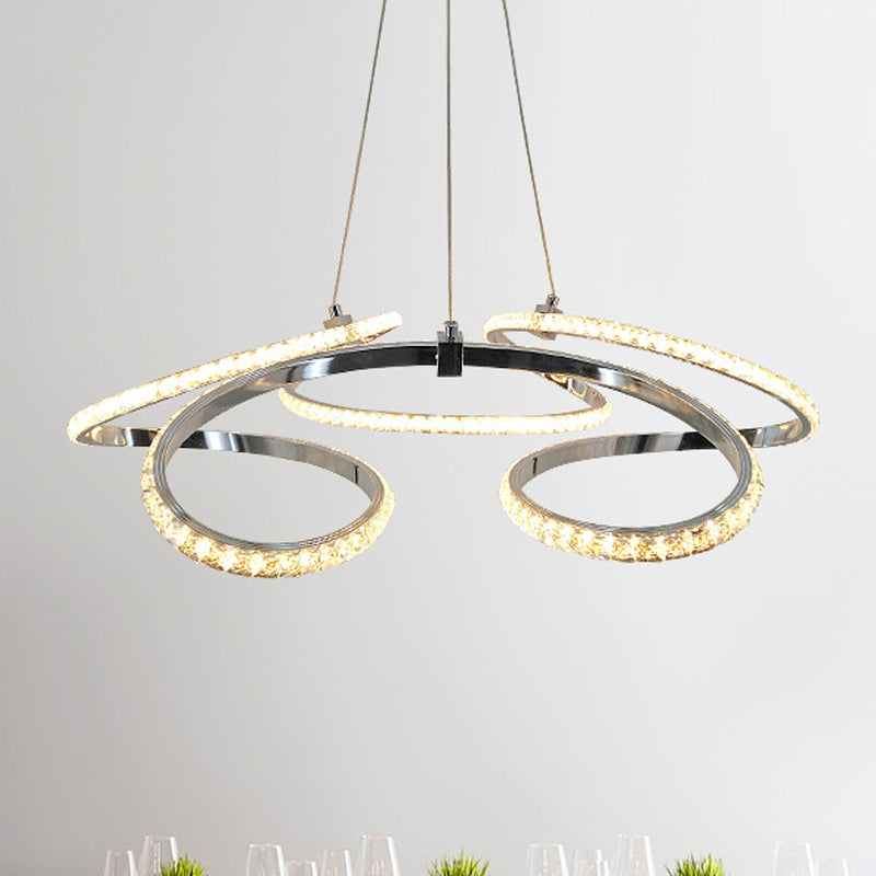 Twist Dining Room Ceiling Chandelier Crystal LED Simple Suspension Pendant in Chrome, Warm/White Light Clearhalo 'Ceiling Lights' 'Chandeliers' 'Modern Chandeliers' 'Modern' Lighting' 272511