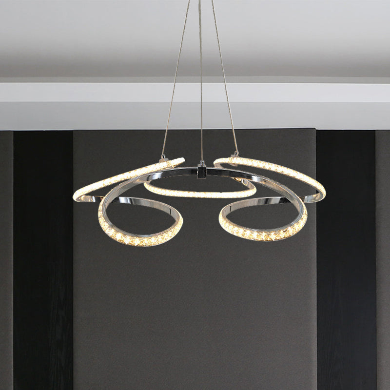 Twist Dining Room Ceiling Chandelier Crystal LED Simple Suspension Pendant in Chrome, Warm/White Light Clearhalo 'Ceiling Lights' 'Chandeliers' 'Modern Chandeliers' 'Modern' Lighting' 272512