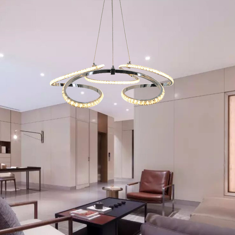 Twist Dining Room Ceiling Chandelier Crystal LED Simple Suspension Pendant in Chrome, Warm/White Light Clearhalo 'Ceiling Lights' 'Chandeliers' 'Modern Chandeliers' 'Modern' Lighting' 272513