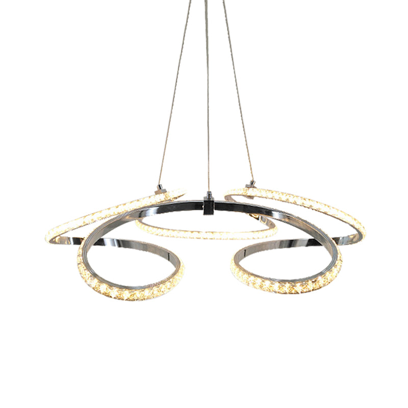 Twist Dining Room Ceiling Chandelier Crystal LED Simple Suspension Pendant in Chrome, Warm/White Light Clearhalo 'Ceiling Lights' 'Chandeliers' 'Modern Chandeliers' 'Modern' Lighting' 272514