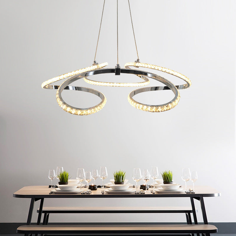 Twist Dining Room Ceiling Chandelier Crystal LED Simple Suspension Pendant in Chrome, Warm/White Light Chrome White Clearhalo 'Ceiling Lights' 'Chandeliers' 'Modern Chandeliers' 'Modern' Lighting' 272517