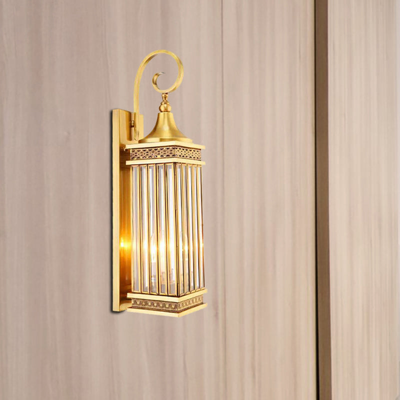 Traditional Rectangle Sconce Light 3-Bulb Metal Wall Lighting Fixture in Gold for Bedroom Gold Clearhalo 'Wall Lamps & Sconces' 'Wall Lights' Lighting' 273277