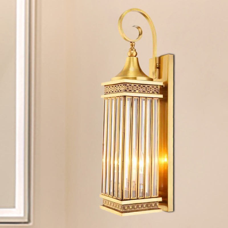 Traditional Rectangle Sconce Light 3-Bulb Metal Wall Lighting Fixture in Gold for Bedroom Clearhalo 'Wall Lamps & Sconces' 'Wall Lights' Lighting' 273278